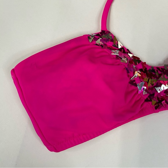 Y2K Victorias Secret Bikini Set Size XS Totally Beachin Sequins Black Pink #1196 - Picture 9 of 11